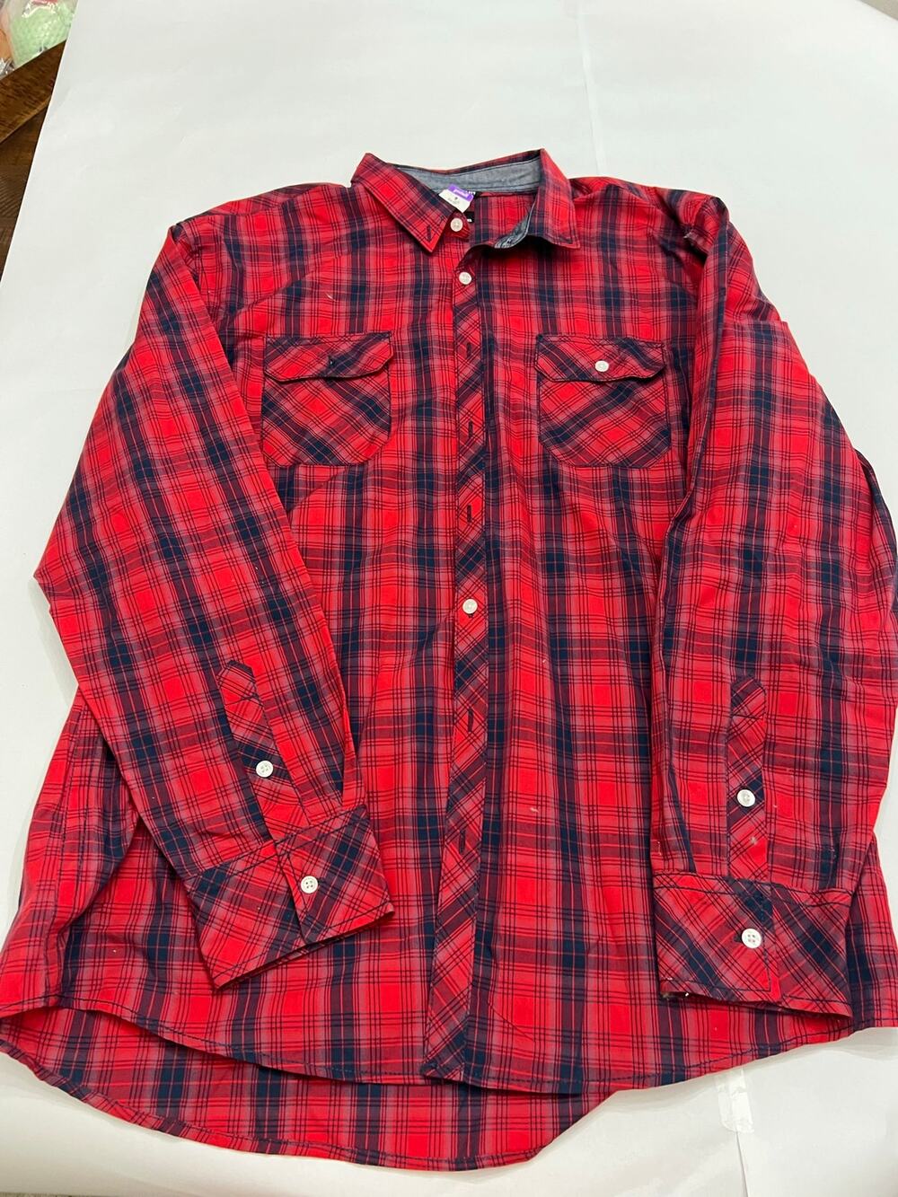 BKE Men’s XXL Red & Navy Plaid Button-Up Shirt – Long Sleeve, Athletic Fit